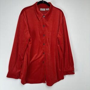 Vintage Women's Velvet Button Up Top Size XL Red Holiday Christmas Party